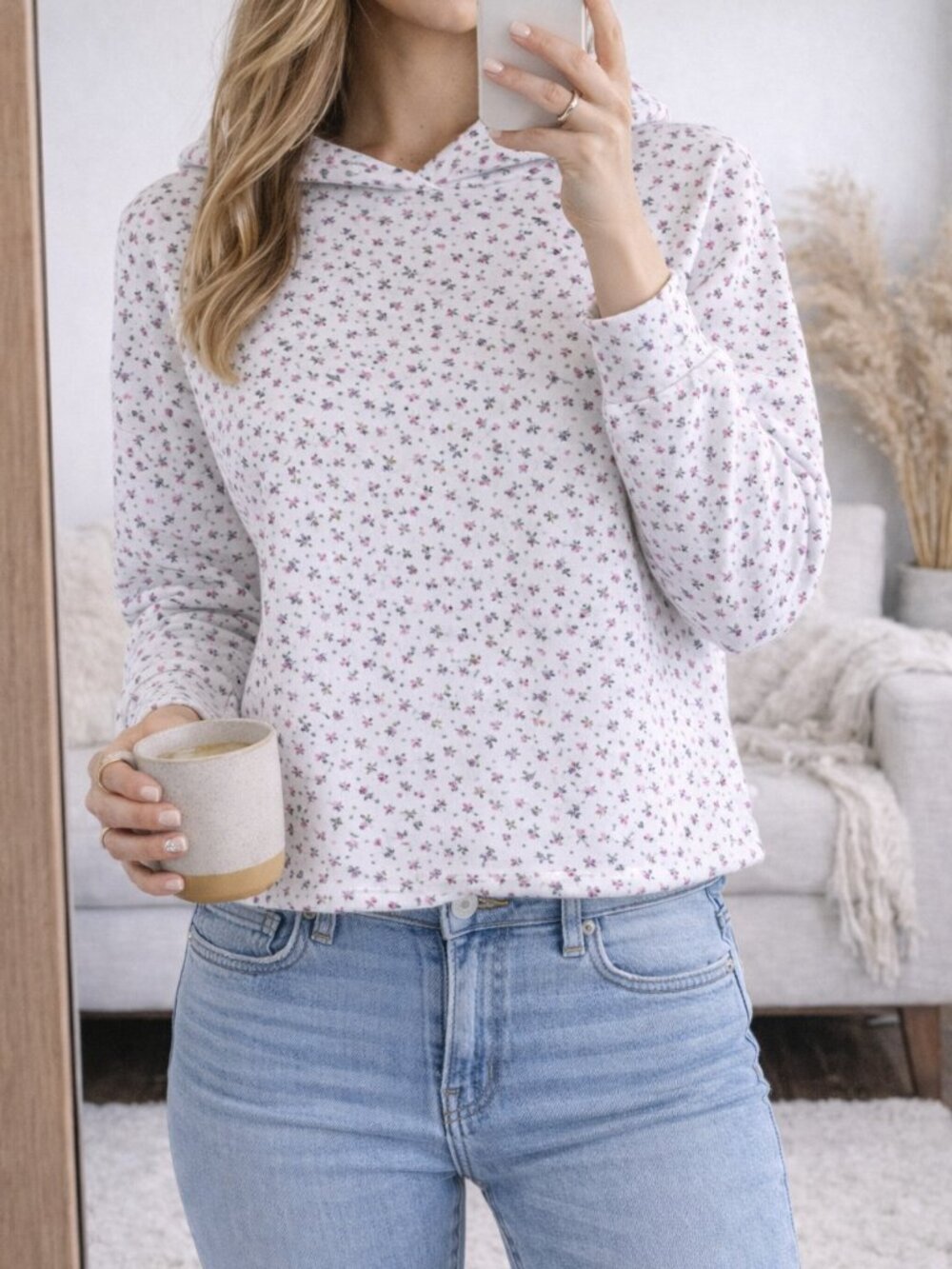 Something Navy Rachel Floral Hoodie White Lightweight Cozy Feminine Sweatshirt
